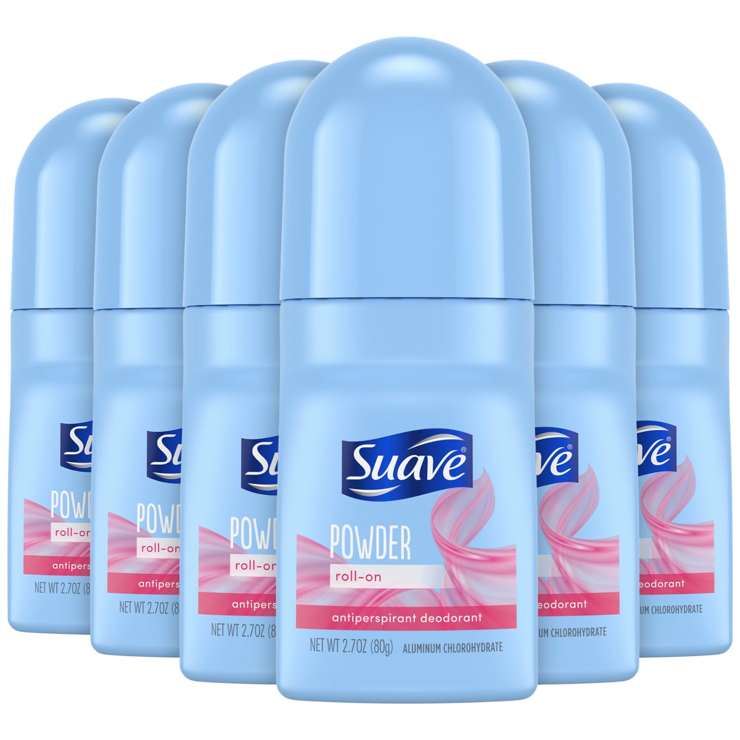 Suave Women's Powder Fresh Roll-On Deodorant 6-Pack 24H Sweat & Odor Protection |7 Oz