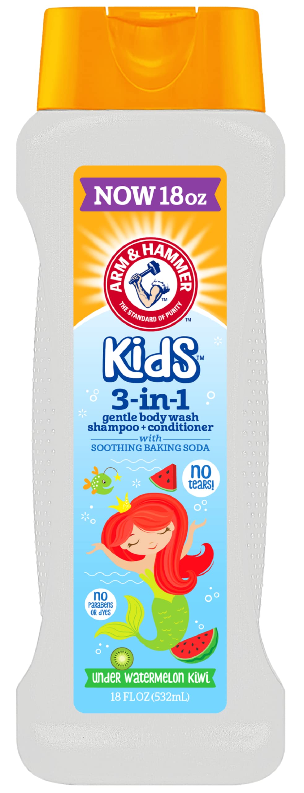 Arm & Hammer Kids 3-In-1 Gentle Bodywash, Shampoo + Conditioner - Watermelon Kiwi, 18 Fl Oz